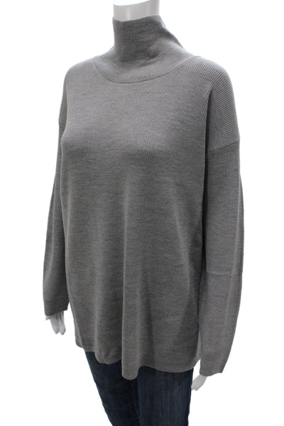 Eileen Fisher Womens Gray Merino Pullover Mock Neck Size XL