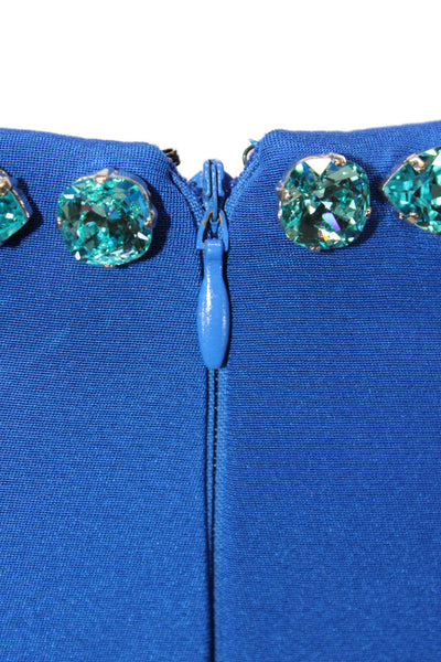 CD Greene Womens Shift Dress Blue Short Sleeve Round Neck Zip Jeweled Size M