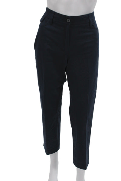 Gunex Womens Ankle Black Cotton Pants Button Closure Solid Classic Size 8