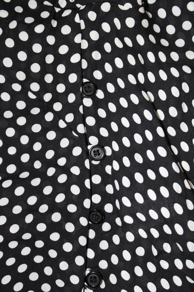 Milly Women Cropped Black Silk Polka Dot Blouse 3/4 Sleeve Button Size 2