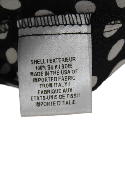 Milly Women Cropped Black Silk Polka Dot Blouse 3/4 Sleeve Button Size 2
