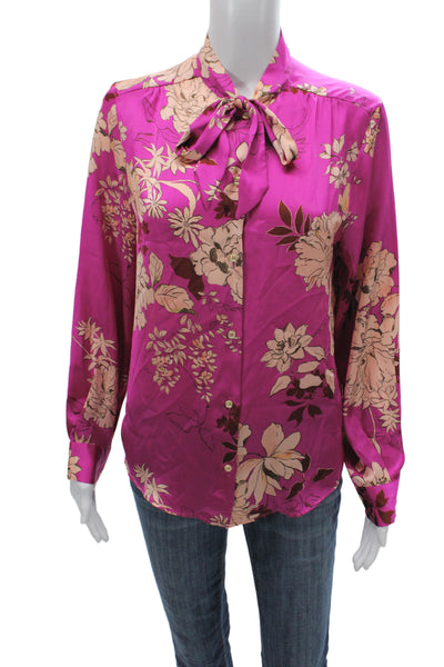 Zara Women Pink Floral Collared Long Sleeve Button Cuff Polyester Blouse Size S