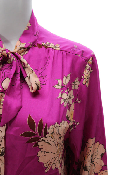 Zara Women Pink Floral Collared Long Sleeve Button Cuff Polyester Blouse Size S