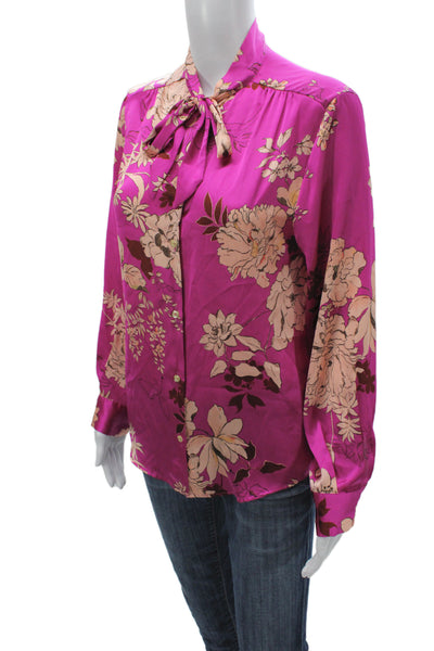 Zara Women Pink Floral Collared Long Sleeve Button Cuff Polyester Blouse Size S