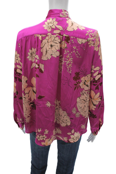 Zara Women Pink Floral Collared Long Sleeve Button Cuff Polyester Blouse Size S