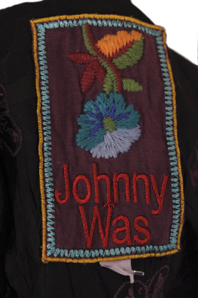 Johnny Was Women Tunic Blouse Purple Floral Collared Long Sleeve Rayon Size S