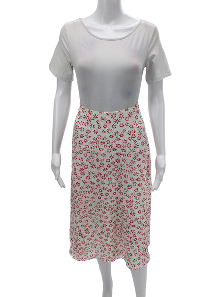 Theory Womens A-Line Silk Midi Skirt White Floral Zip Size 6