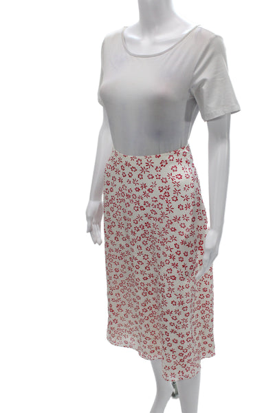 Theory Womens A-Line Silk Midi Skirt White Floral Zip Size 6