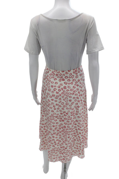 Theory Womens A-Line Silk Midi Skirt White Floral Zip Size 6