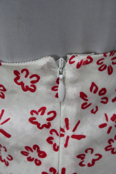 Theory Womens A-Line Silk Midi Skirt White Floral Zip Size 6