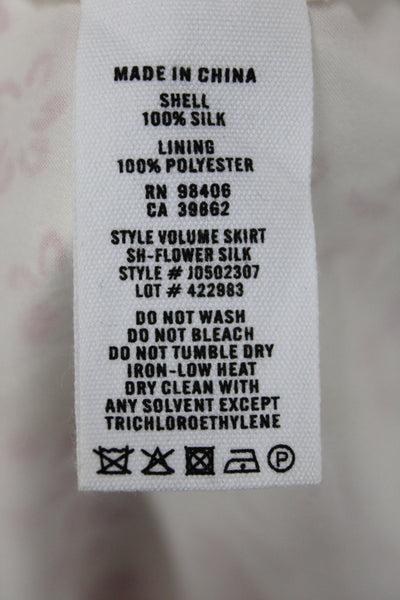 Theory Womens A-Line Silk Midi Skirt White Floral Zip Size 6