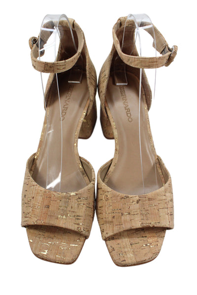 Bernardo Womens Leather Ankle Strap Heeled Sandals Beige Size 7