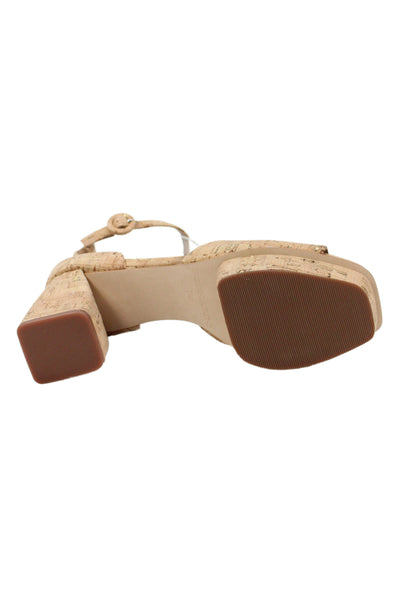 Bernardo Womens Leather Ankle Strap Heeled Sandals Beige Size 7