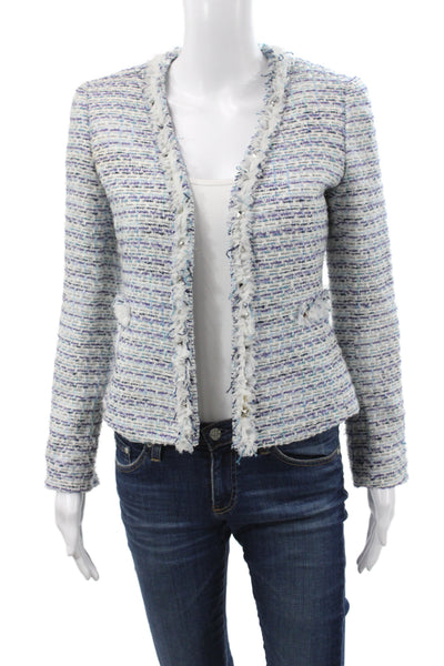 Tahari Womens Basic Jacket Blue Plaid Snap Size 2 Petite