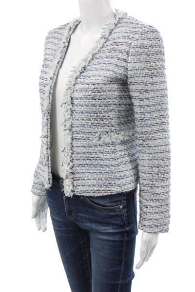 Tahari Womens Basic Jacket Blue Plaid Snap Size 2 Petite