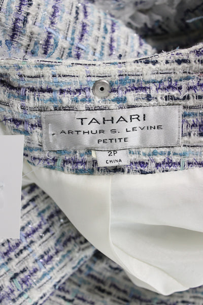 Tahari Womens Basic Jacket Blue Plaid Snap Size 2 Petite