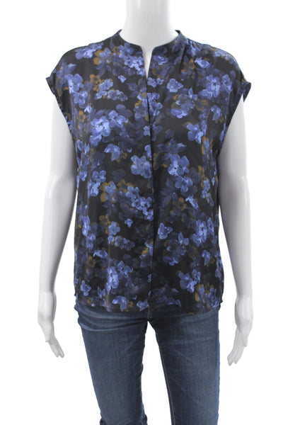 Elie Tahari Women Black Silk Mock Neck Floral Blouse Sleeveless Size S Petite