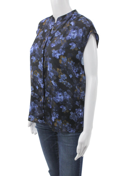 Elie Tahari Women Black Silk Mock Neck Floral Blouse Sleeveless Size S Petite
