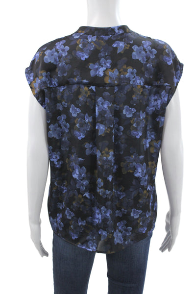 Elie Tahari Women Black Silk Mock Neck Floral Blouse Sleeveless Size S Petite