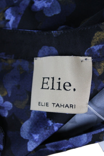 Elie Tahari Women Black Silk Mock Neck Floral Blouse Sleeveless Size S Petite