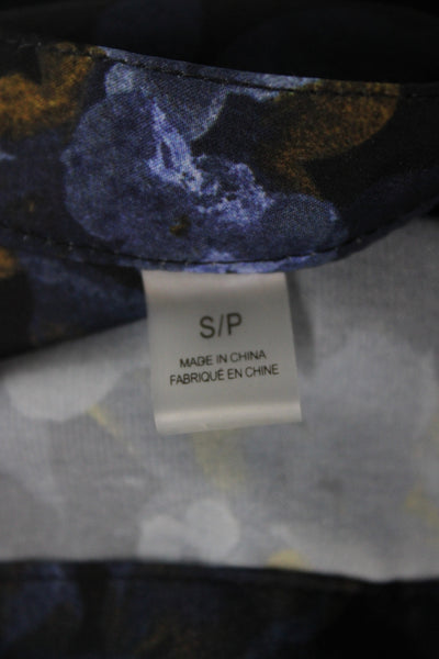 Elie Tahari Women Black Silk Mock Neck Floral Blouse Sleeveless Size S Petite