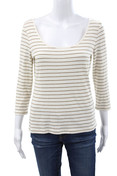 Vince Women Basic Scoop Neck 3/4 Sleeve Ivory T-Shirt Size M