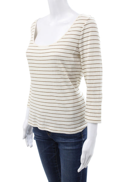 Vince Women Basic Scoop Neck 3/4 Sleeve Ivory T-Shirt Size M