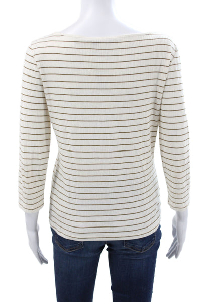 Vince Women Basic Scoop Neck 3/4 Sleeve Ivory T-Shirt Size M