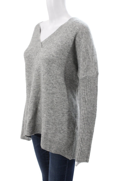 Hatch Womens V-Neck Pullover Sweater Gray Long Sleeve Size 3