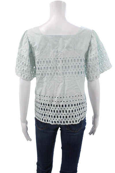 Calypso Saint Barth Womens Blue Cotton Square Neck Short Sleeve Blouse Size S