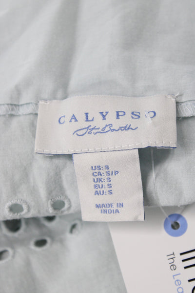 Calypso Saint Barth Womens Blue Cotton Square Neck Short Sleeve Blouse Size S