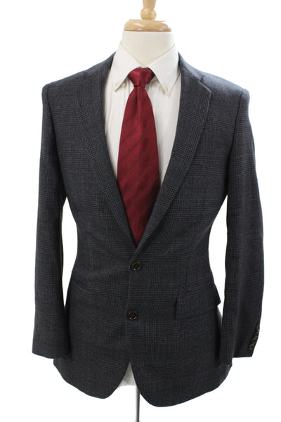 J Crew Mens Gray Plaid Wool Blazer Button Size 38