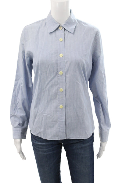 DKNY Women Basic Striped Button Up Collared Cotton Long Sleeve Petite Size 10P