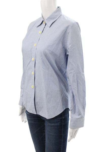 DKNY Women Basic Striped Button Up Collared Cotton Long Sleeve Petite Size 10P