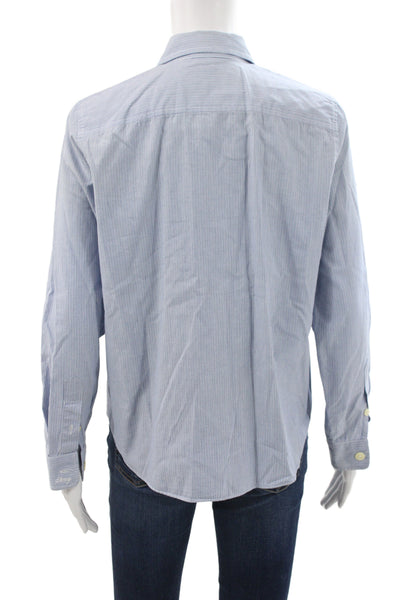 DKNY Women Basic Striped Button Up Collared Cotton Long Sleeve Petite Size 10P