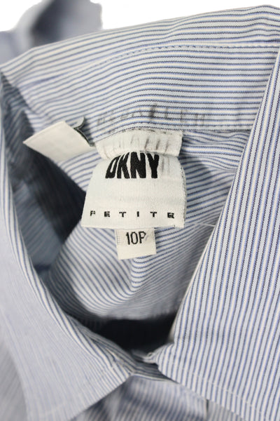 DKNY Women Basic Striped Button Up Collared Cotton Long Sleeve Petite Size 10P