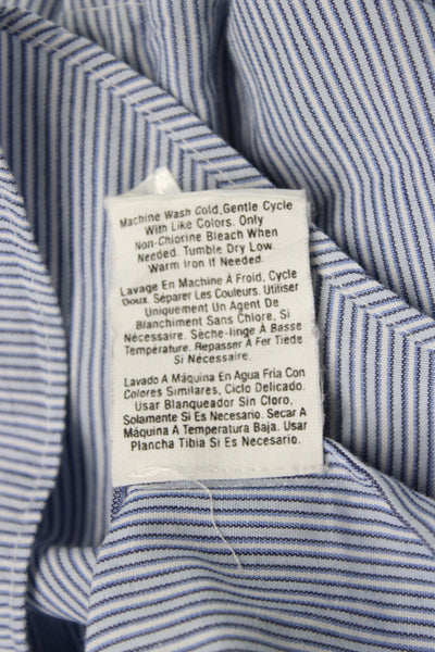 DKNY Women Basic Striped Button Up Collared Cotton Long Sleeve Petite Size 10P