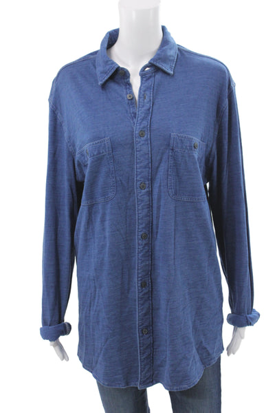 Faherty Unisex Blue Organic Cotton Collared Button-Up Long Sleeve Basic Size L