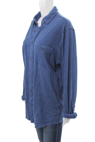 Faherty Unisex Blue Organic Cotton Collared Button-Up Long Sleeve Basic Size L