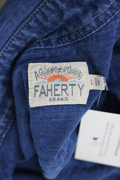 Faherty Unisex Blue Organic Cotton Collared Button-Up Long Sleeve Basic Size L