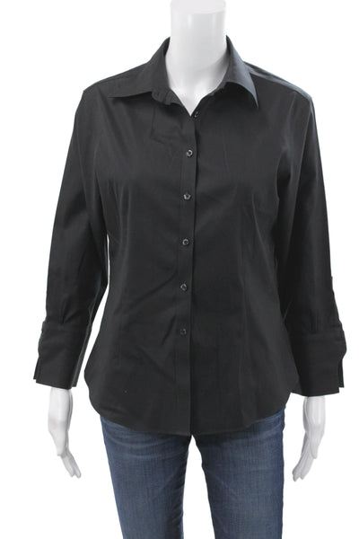Brooks Brothers Women Black Collared Long Sleeve Button-Up Top Size 6