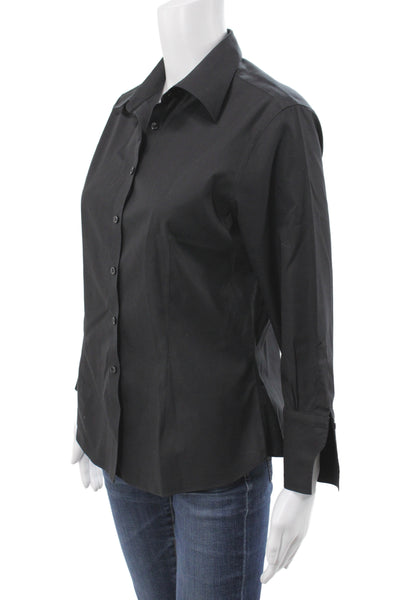 Brooks Brothers Women Black Collared Long Sleeve Button-Up Top Size 6
