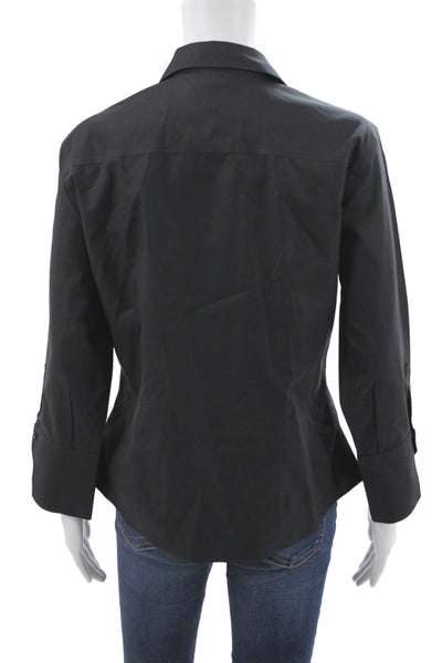 Brooks Brothers Women Black Collared Long Sleeve Button-Up Top Size 6