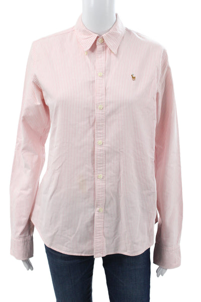 Ralph Lauren Blue Label Women Pink Striped Long Sleeve Button-Up Size 10