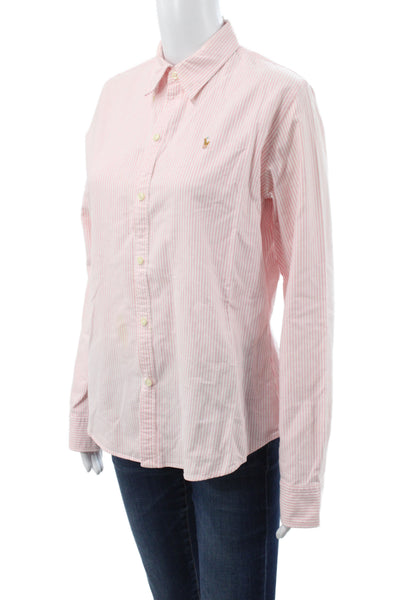 Ralph Lauren Blue Label Women Pink Striped Long Sleeve Button-Up Size 10