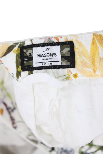 Masons Womens Chino Pants White Floral Button 96% Cotton Inseam 28 Size 40