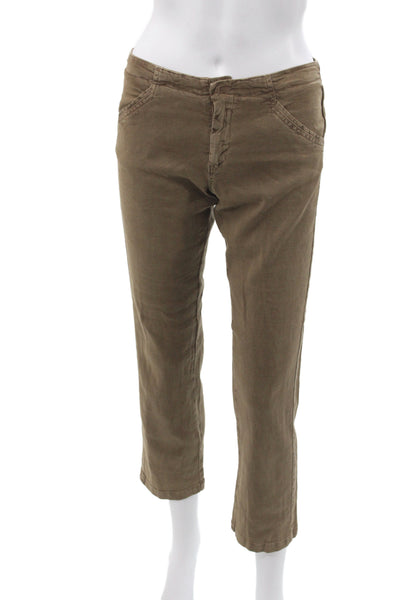 Transit Par Such Women Cropped Pants Brown 66% Linen Button Inseam 26 Size 1