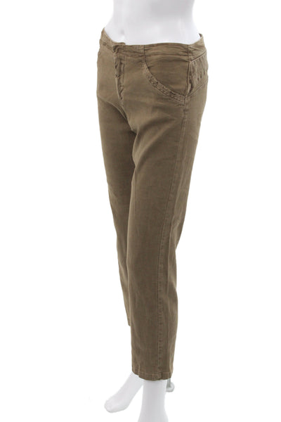 Transit Par Such Women Cropped Pants Brown 66% Linen Button Inseam 26 Size 1