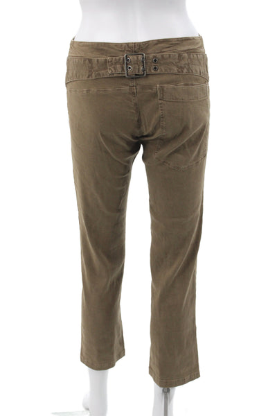 Transit Par Such Women Cropped Pants Brown 66% Linen Button Inseam 26 Size 1