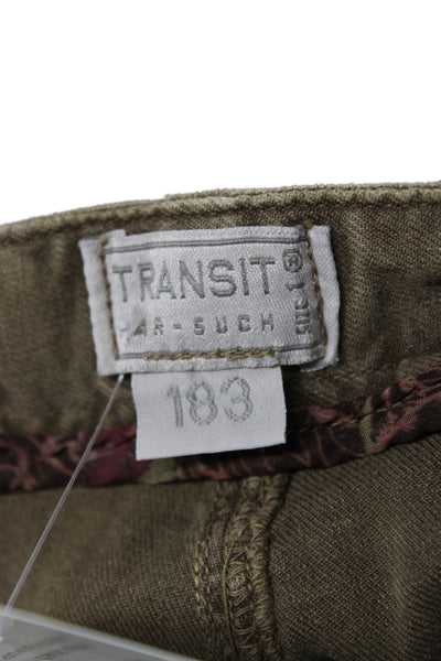 Transit Par Such Women Cropped Pants Brown 66% Linen Button Inseam 26 Size 1